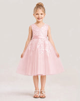 Pink Satin and Tulle A-Line Flower Girl Dresses Front View