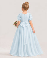 Baby Blue Chiffon A-Line Flower Girl Dresses Back View