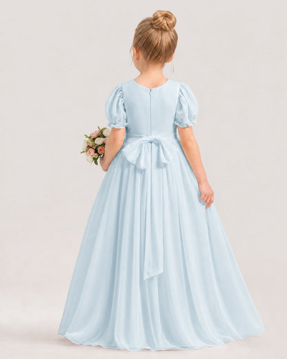 Baby Blue Chiffon A-Line Flower Girl Dresses Back View