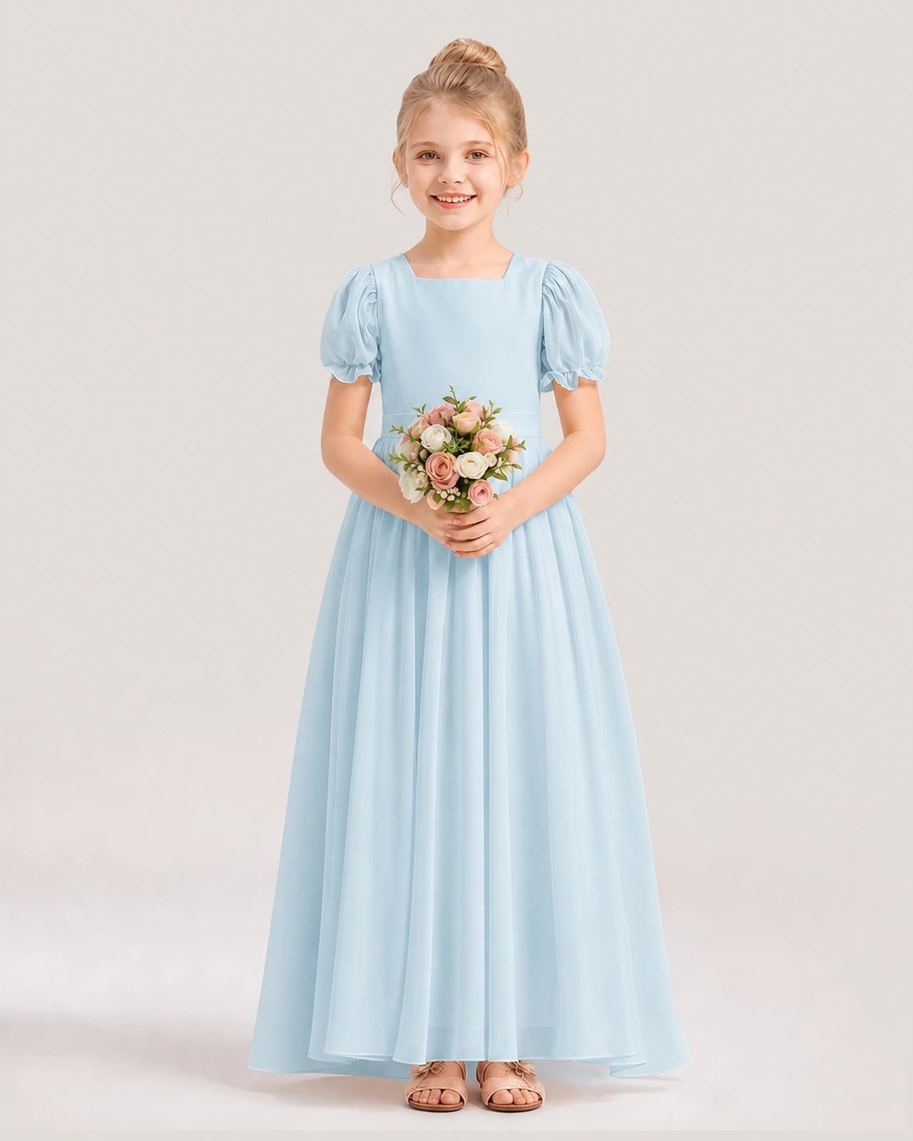 Baby Blue Chiffon A-Line Flower Girl Dresses Front View