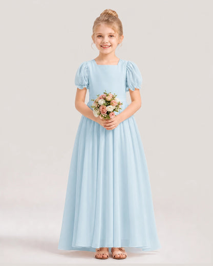 Baby Blue Chiffon A-Line Flower Girl Dresses Front View