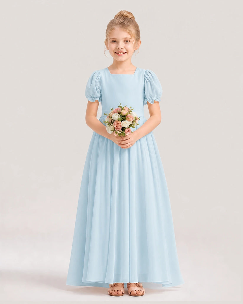 Baby Blue Chiffon A-Line Flower Girl Dresses Front View