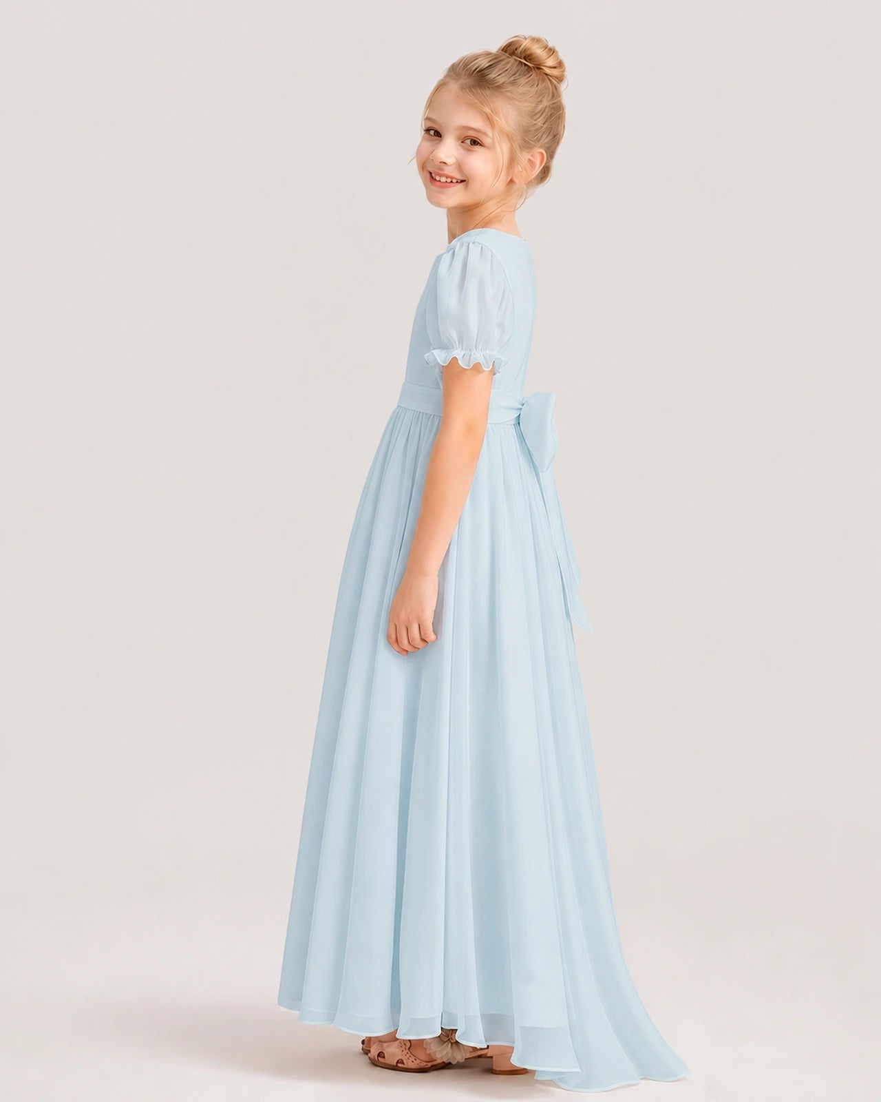 Baby Blue Chiffon A-Line Flower Girl Dresses Side View