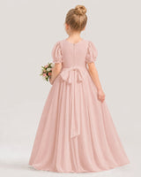 Blush Pink Chiffon Bow Flower Girl Dresses Back View