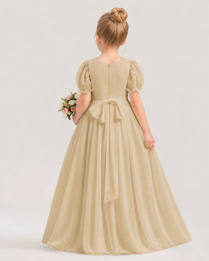 Champagne Chiffon Bow Dress Flower Girl Dresses Back View