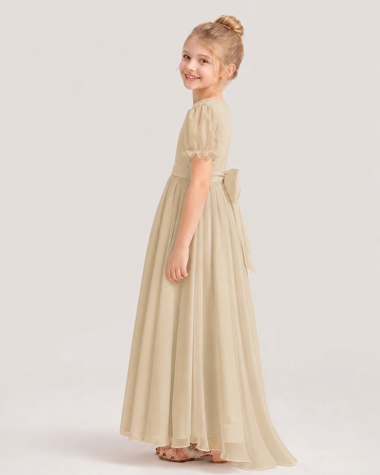 Champagne Chiffon A-line Flower Girl Dresses Side View