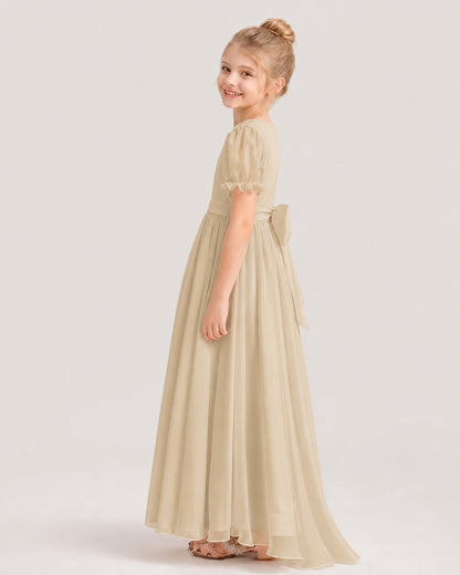 Champagne Chiffon A-line Flower Girl Dresses Side View