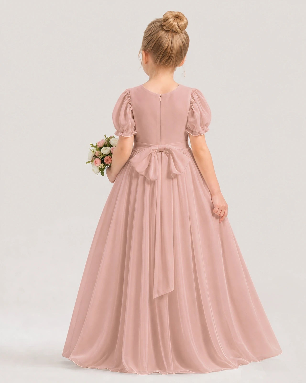Dusty Rose Chiffon Bow Dress Flower Girl Dresses Back View