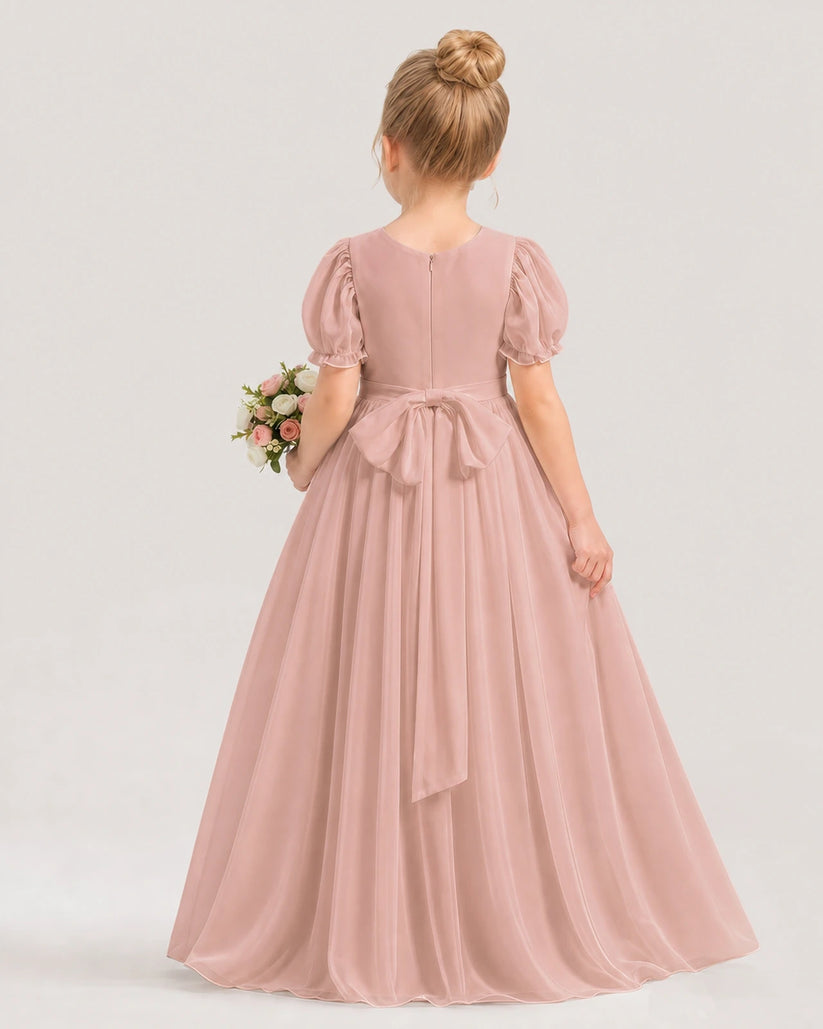 Dusty Rose Chiffon Bow Dress Flower Girl Dresses Back View