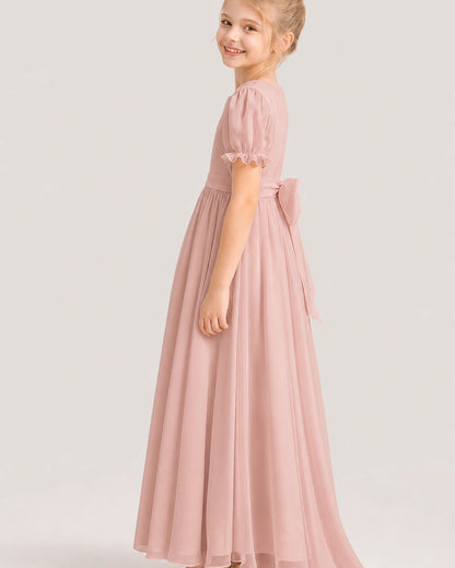 Dusty Rose Chiffon A-Line Flower Girl Dresses Side View