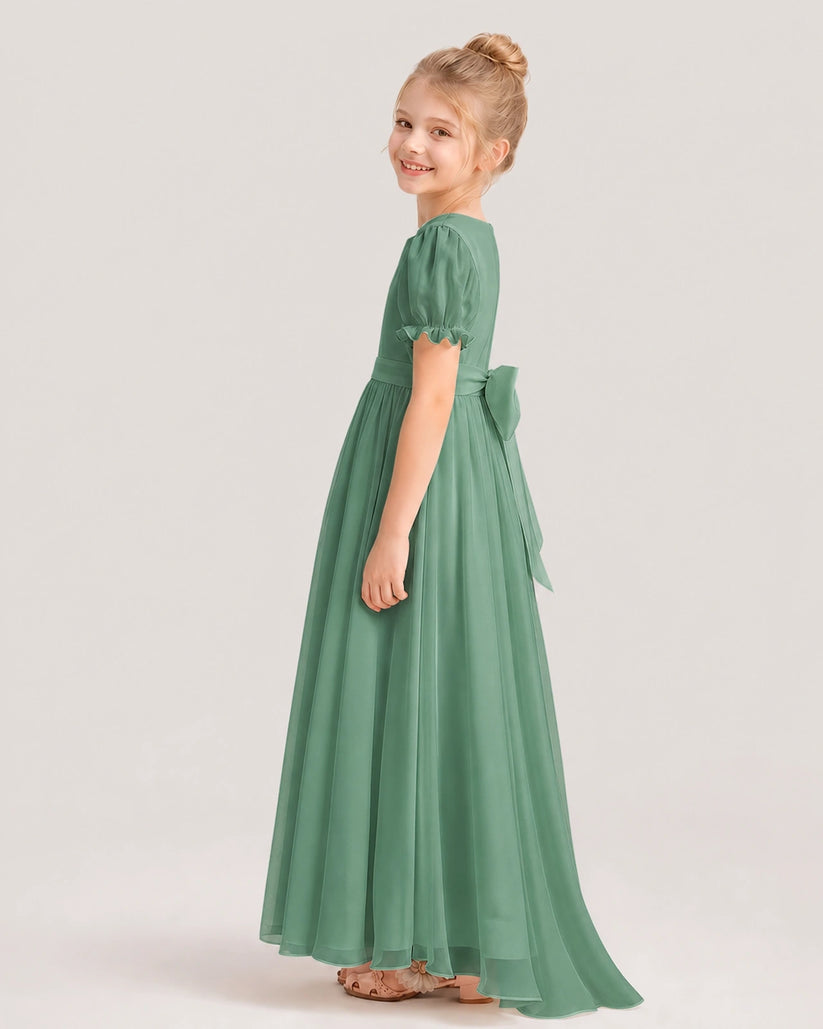 Eucalyptus Chiffon A-line Flower Girl Dress Side View