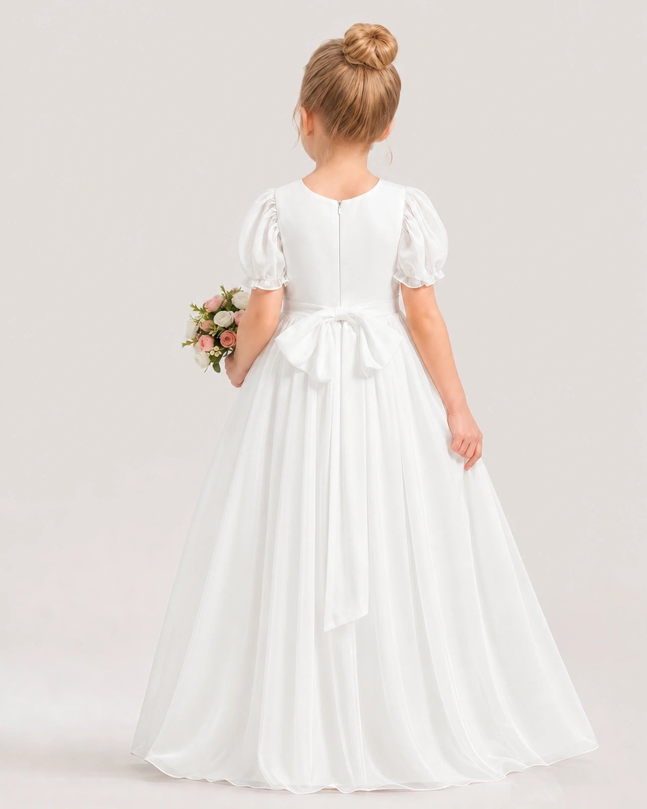 Ivory Chiffon A-line Flower Girl Dresses Back View