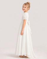 Ivory Chiffon A-line Flower Girl Dresses Side View