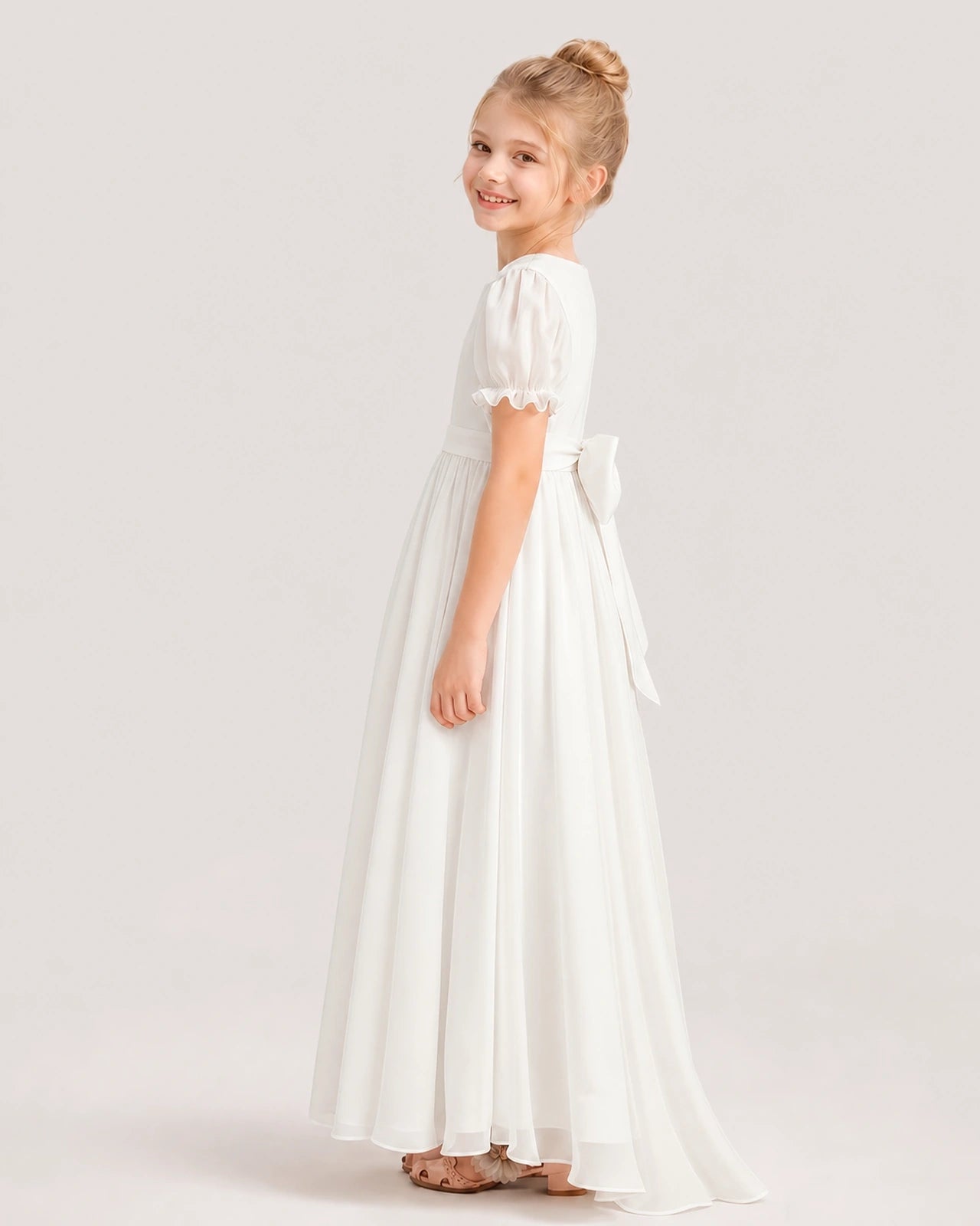 Ivory Chiffon A-line Flower Girl Dresses Side View
