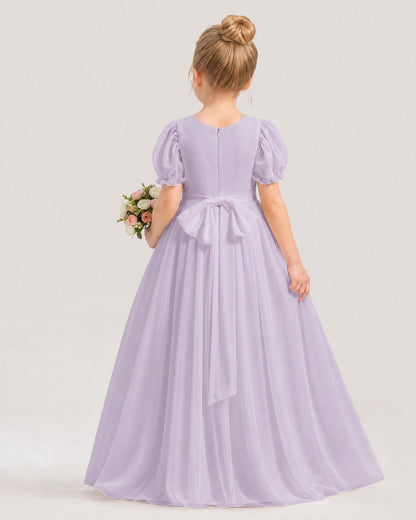 Lavender Chiffon A-Line Flower Girl Dress Back View