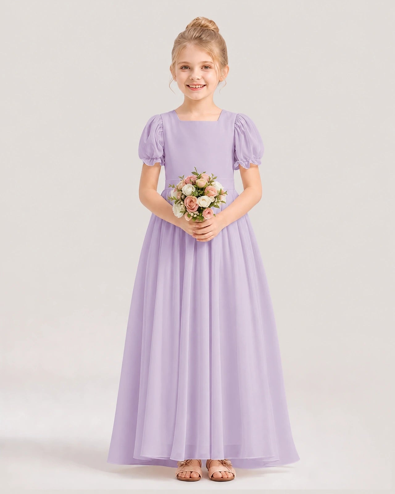Lavender Chiffon A-Line Flower Girl Dresses Front View
