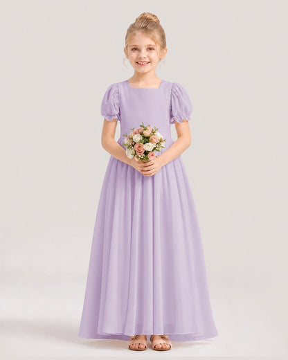 Lavender Chiffon A-Line Flower Girl Dresses Front View
