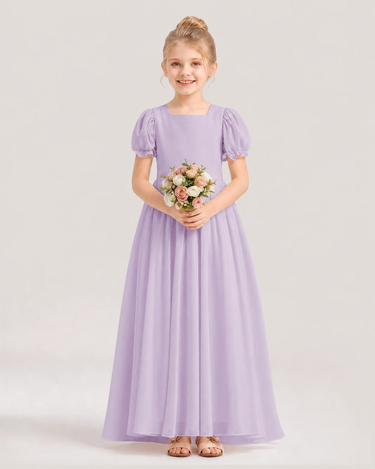 Lavender Chiffon A-Line Flower Girl Dresses Front View