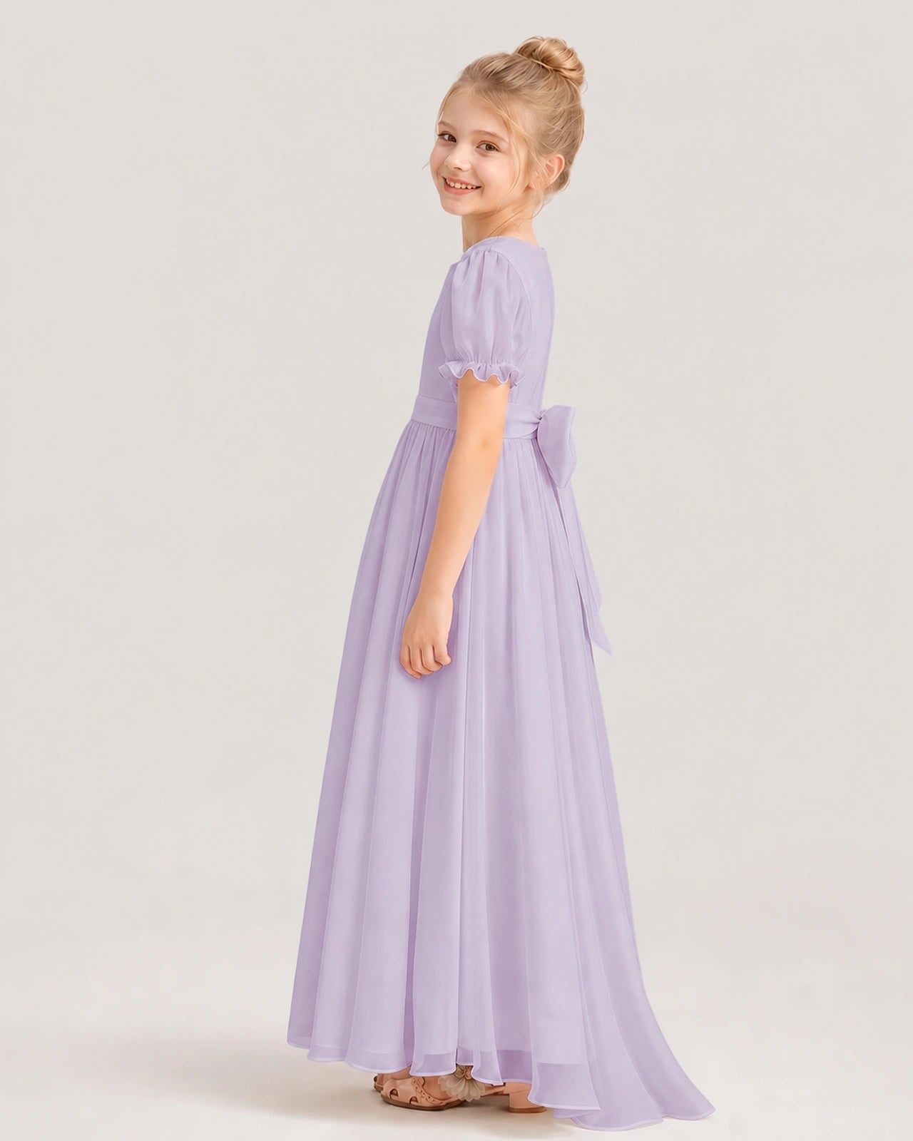 Lavender Chiffon A-Line Flower Girl Dresses Side View