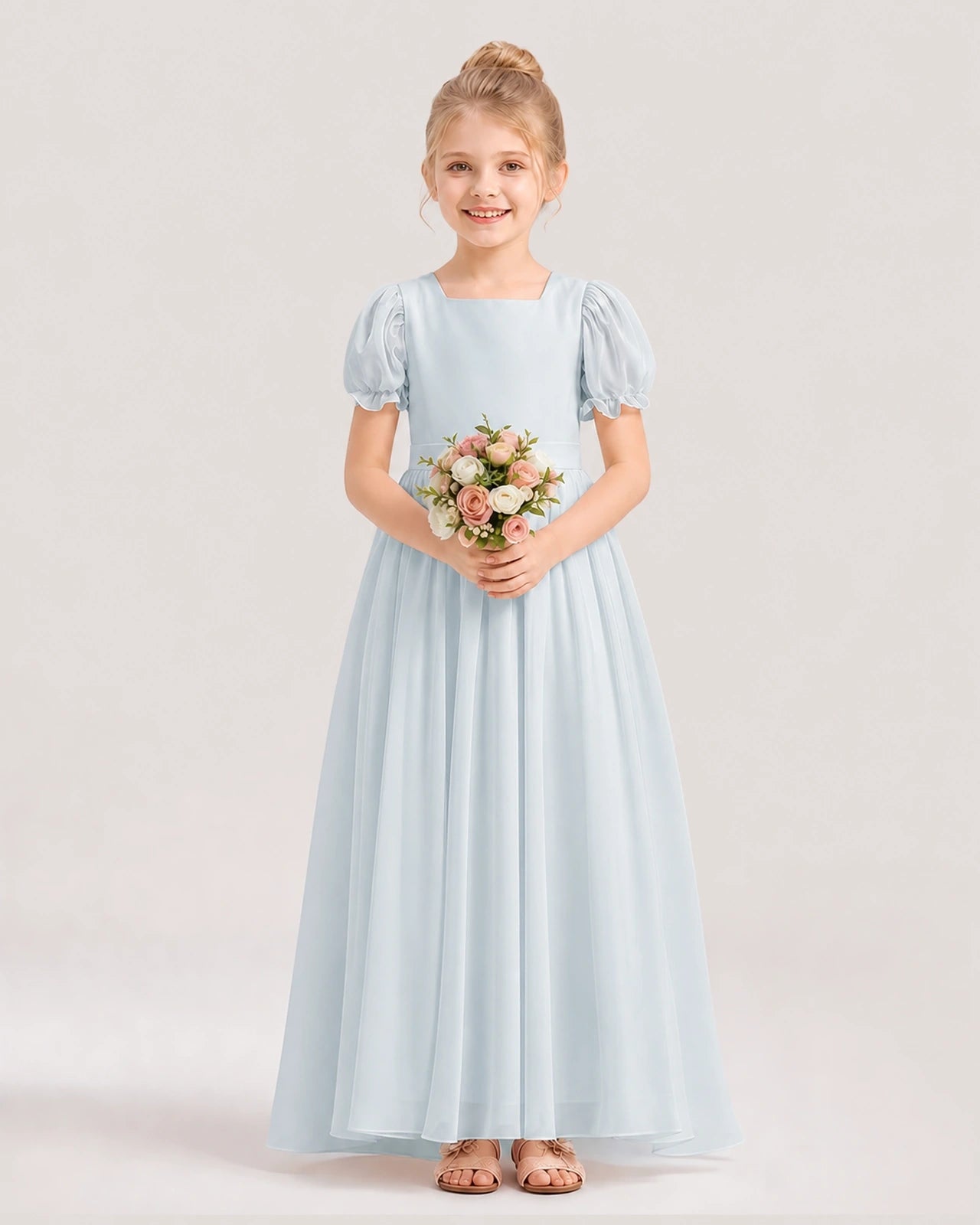 Mist Chiffon A-Line Flower Girl Dresses Front View