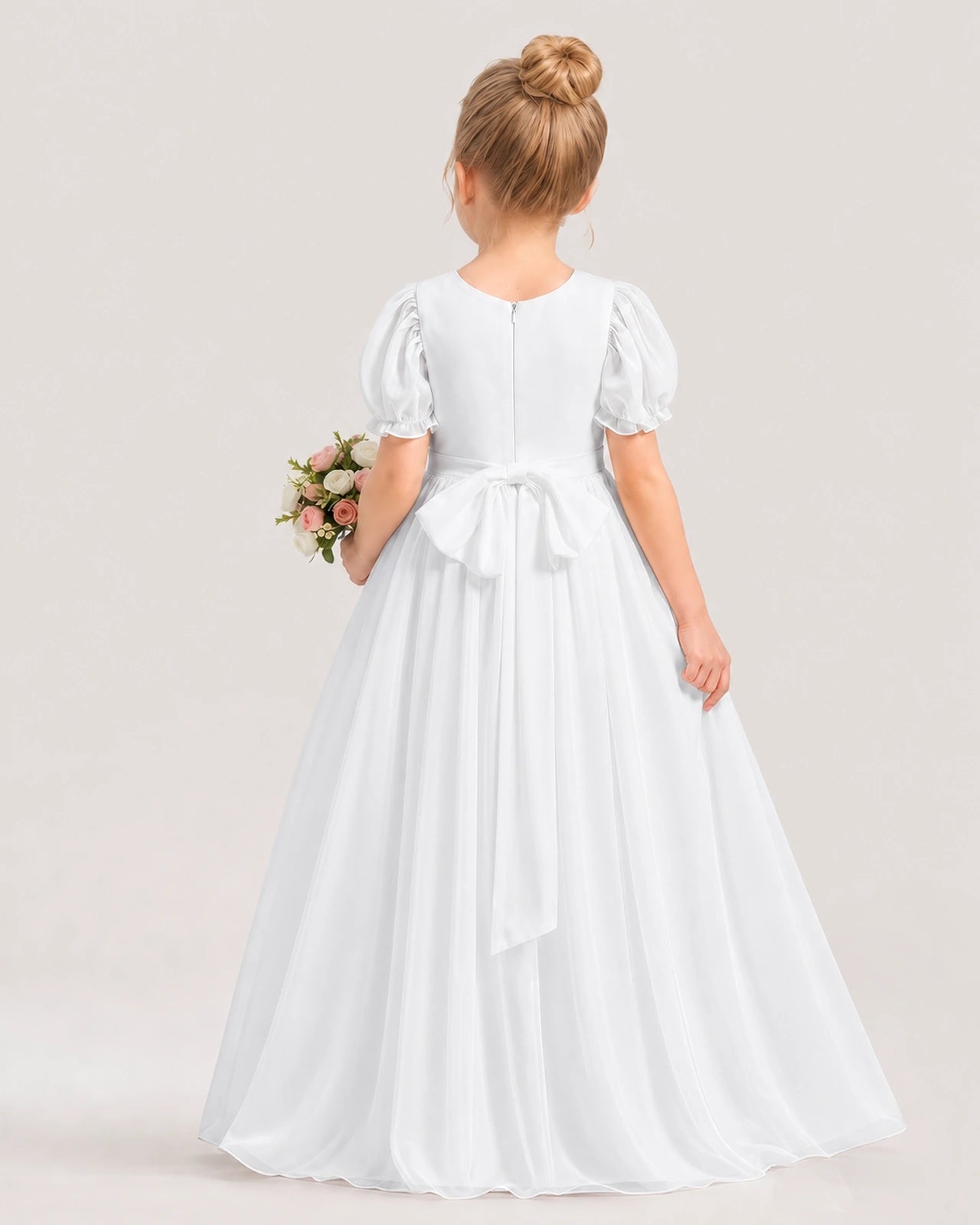 White Chiffon A-Line Flower Girl Dresses Back View