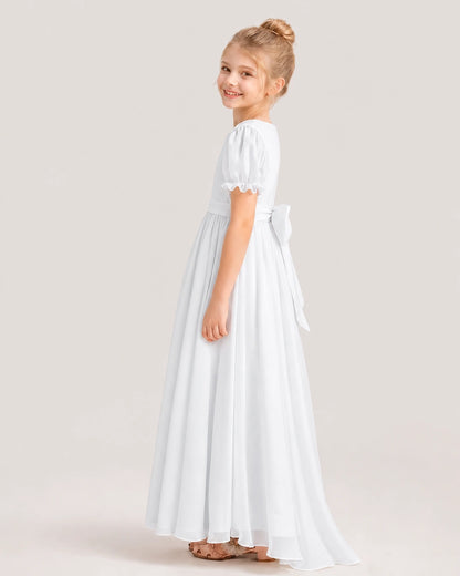 White Chiffon A-Line Flower Girl Dresses Side View