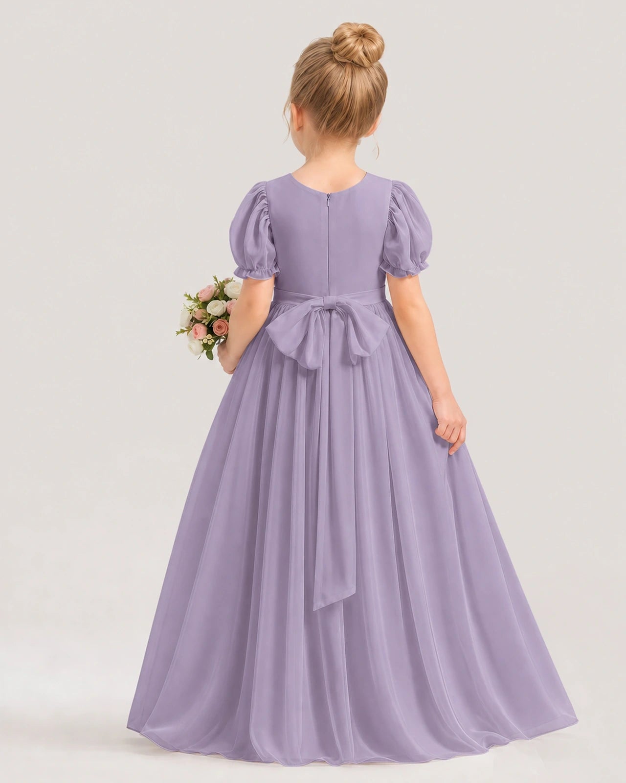 Wisteria Chiffon Puff Sleeve Flower Girl Dresses Back View