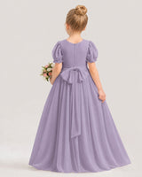 Wisteria Chiffon Puff Sleeve Flower Girl Dresses Back View