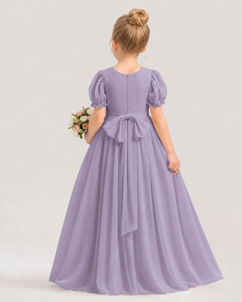 Wisteria Chiffon Puff Sleeve Flower Girl Dresses Back View