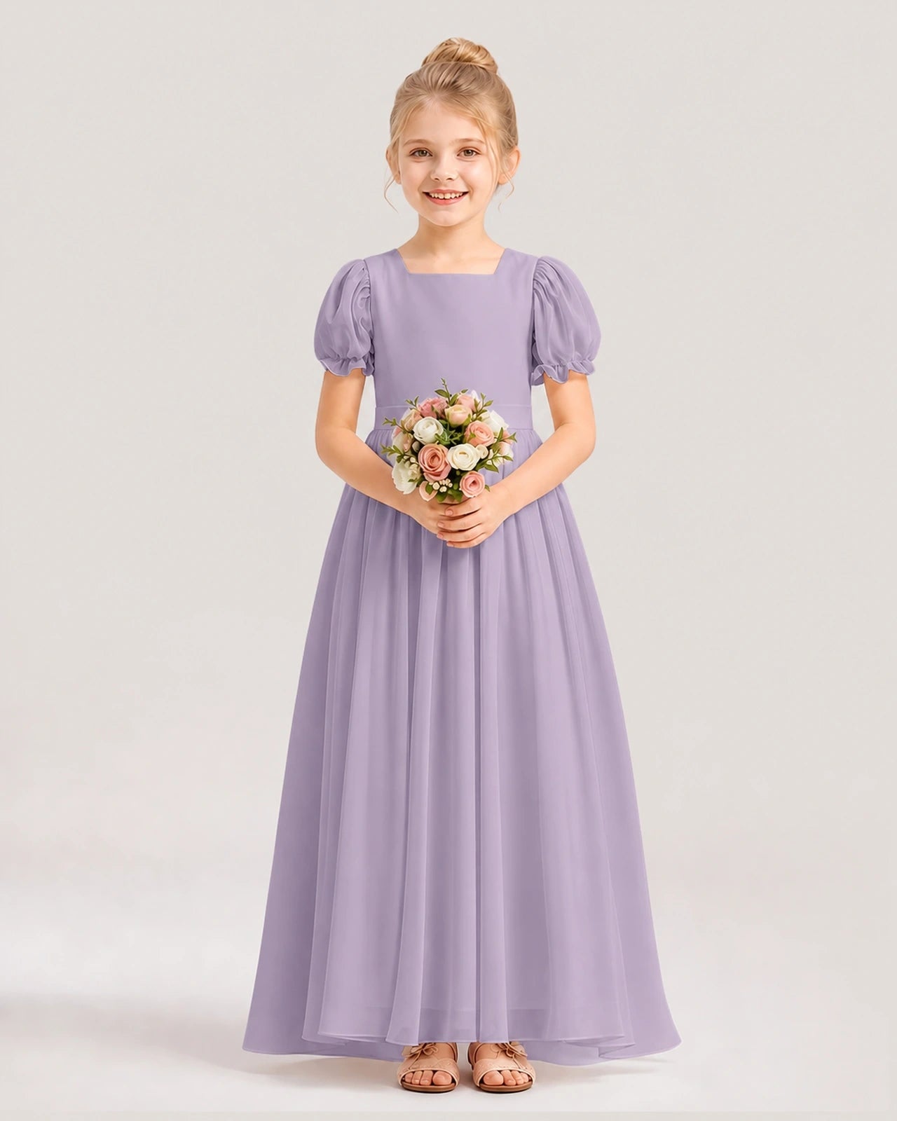 Wisteria Chiffon Puff Sleeve A-Line Flower Girl Dresses Front View