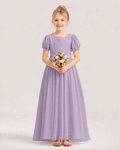Wisteria Chiffon Puff Sleeve A-Line Flower Girl Dresses Front View