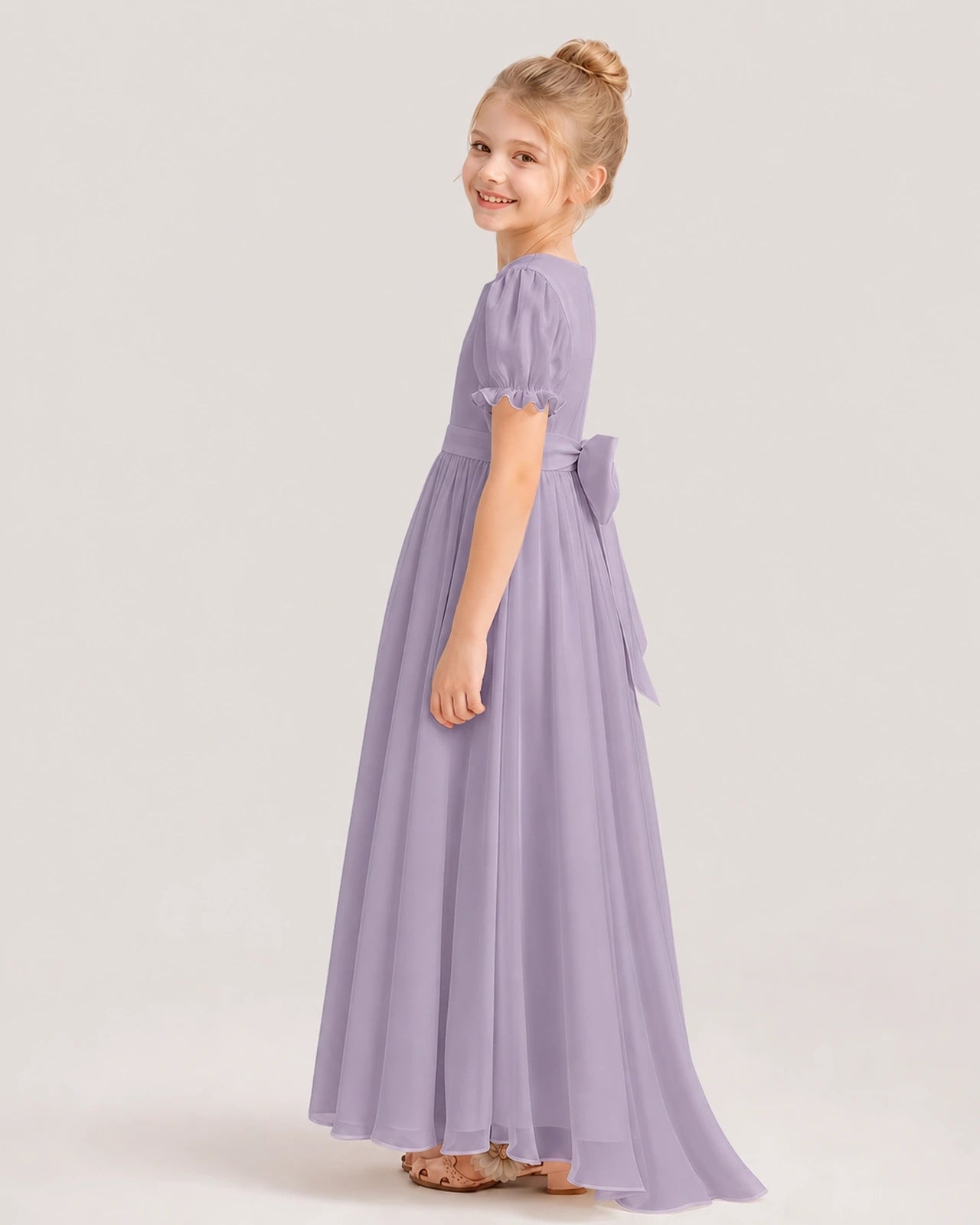 Wisteria chiffon A-line flower girl dress Side View