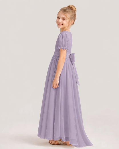 Wisteria chiffon A-line flower girl dress Side View