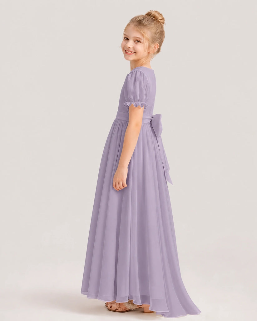 Wisteria chiffon A-line flower girl dress Side View