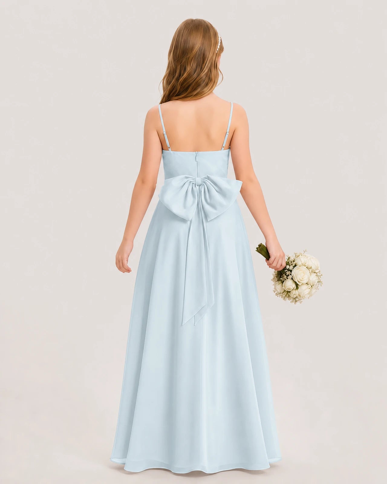 Dideyttawl Cowl Neck Chiffon Junior Bridesmaid Dress with Side Slit and Back Bow