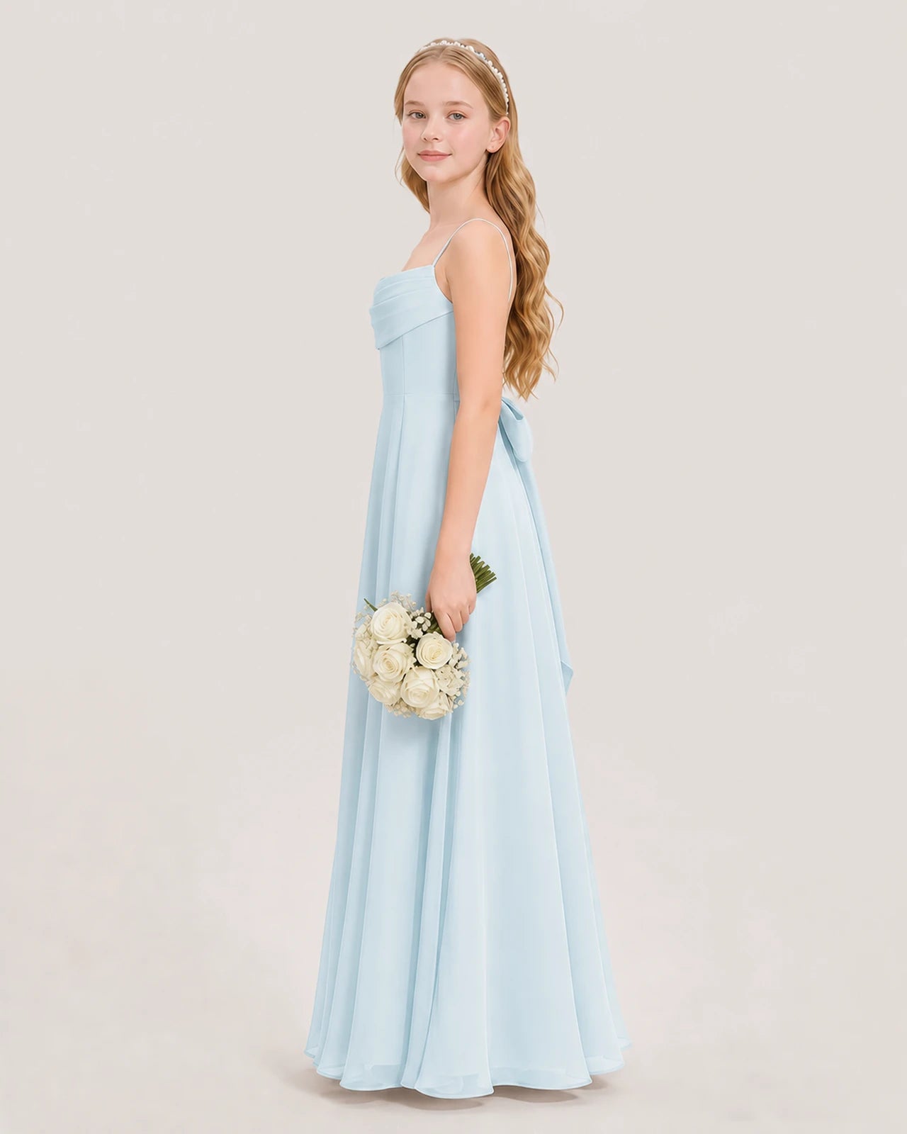 Dideyttawl Cowl Neck Chiffon Junior Bridesmaid Dress with Side Slit and Back Bow