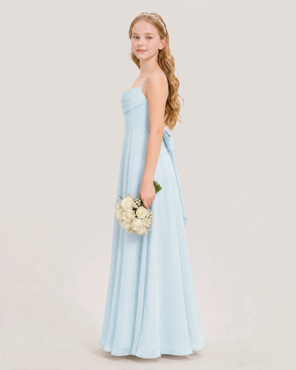 Dideyttawl Cowl Neck Chiffon Junior Bridesmaid Dress with Side Slit and Back Bow