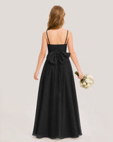 Black Chiffon A-Line Junior Bridesmaid Dresses Back View