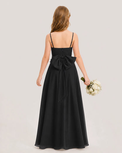 Dideyttawl Cowl Neck Chiffon Junior Bridesmaid Dress with Side Slit and Back Bow