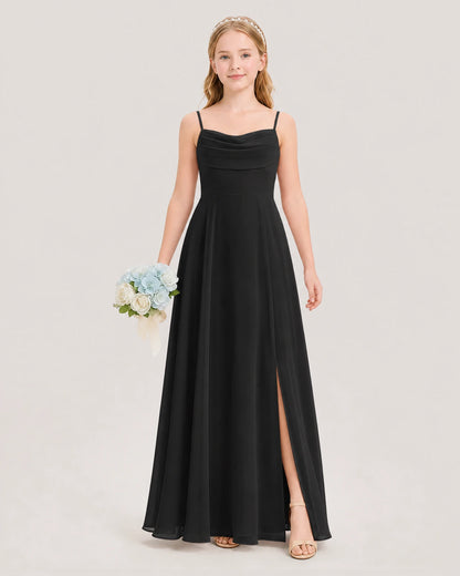 Dideyttawl Cowl Neck Chiffon Junior Bridesmaid Dress with Side Slit and Back Bow