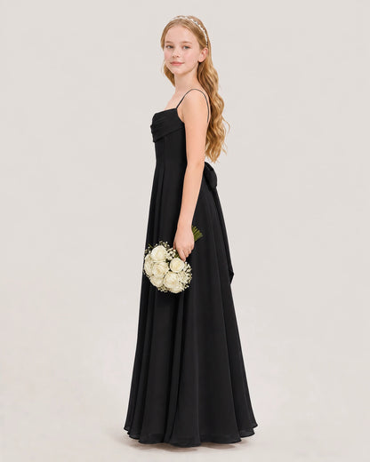 Dideyttawl Cowl Neck Chiffon Junior Bridesmaid Dress with Side Slit and Back Bow