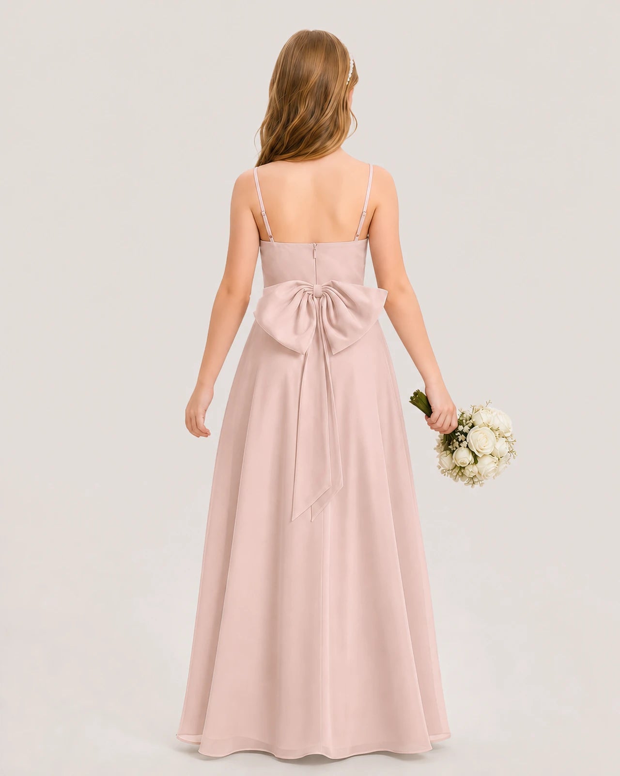 Dideyttawl Cowl Neck Chiffon Junior Bridesmaid Dress with Side Slit and Back Bow