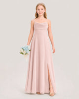 Blush Pink Chiffon Cowl Neck Junior Bridesmaid Dresses Front View