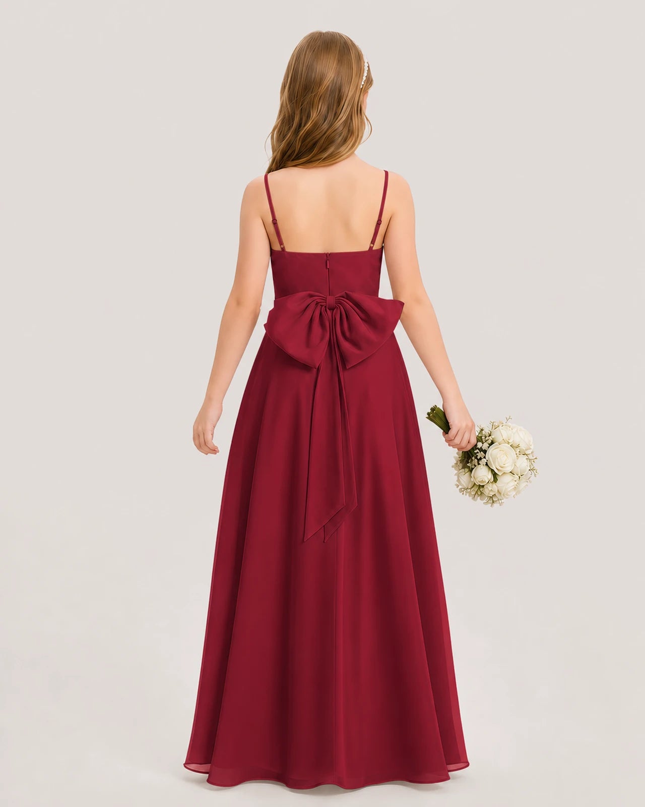 Dideyttawl Cowl Neck Chiffon Junior Bridesmaid Dress with Side Slit and Back Bow