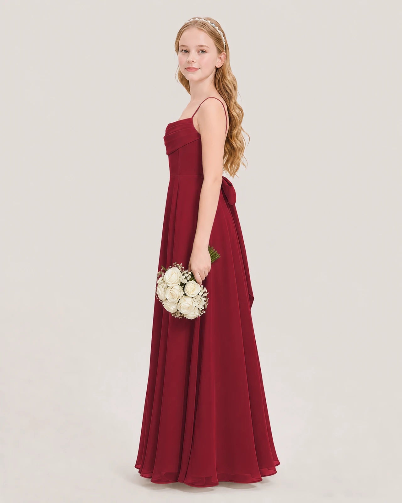 Dideyttawl Cowl Neck Chiffon Junior Bridesmaid Dress with Side Slit and Back Bow