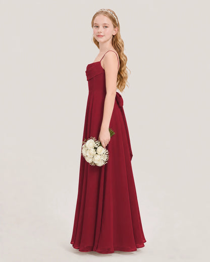 Dideyttawl Cowl Neck Chiffon Junior Bridesmaid Dress with Side Slit and Back Bow