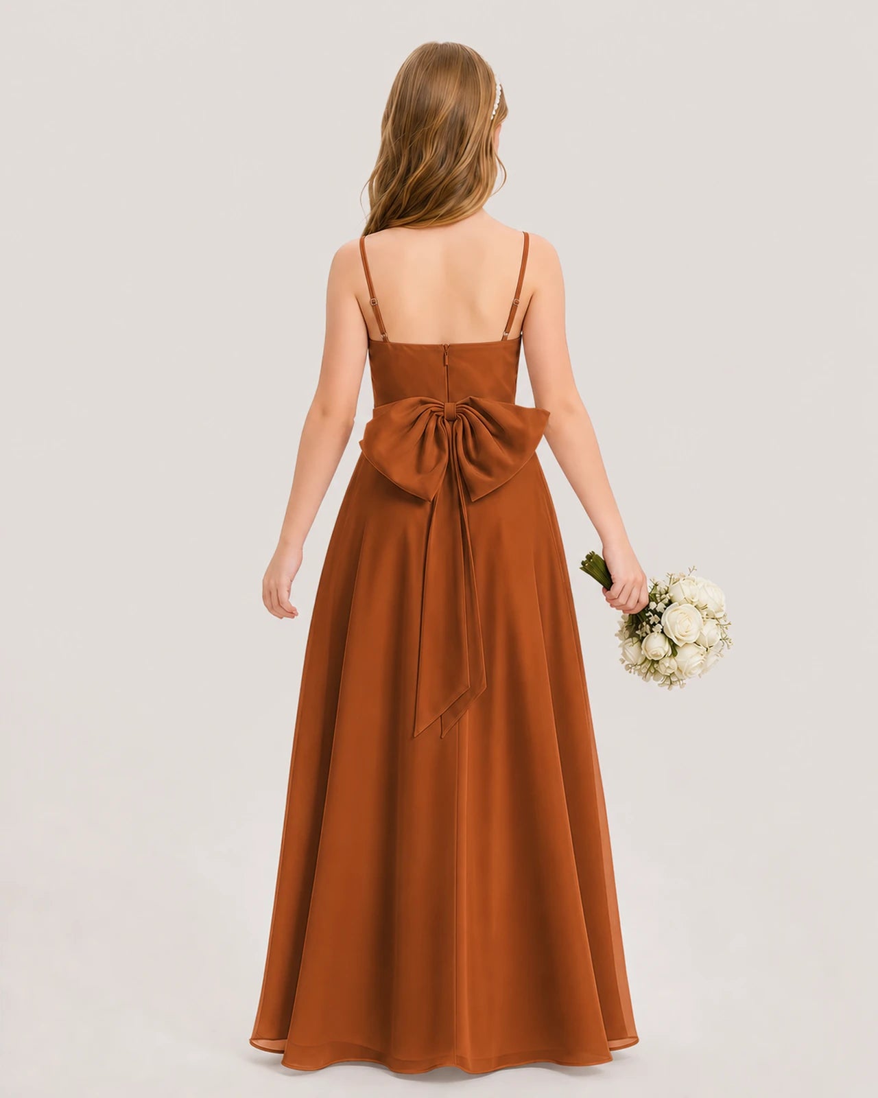 Dideyttawl Cowl Neck Chiffon Junior Bridesmaid Dress with Side Slit and Back Bow