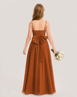 Burnt Orange Chiffon Bow Back Junior Bridesmaid Dresses Back View