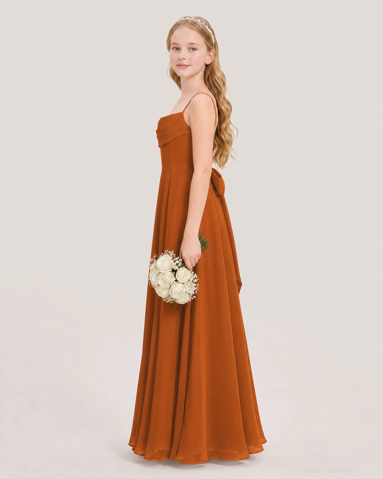 Dideyttawl Cowl Neck Chiffon Junior Bridesmaid Dress with Side Slit and Back Bow