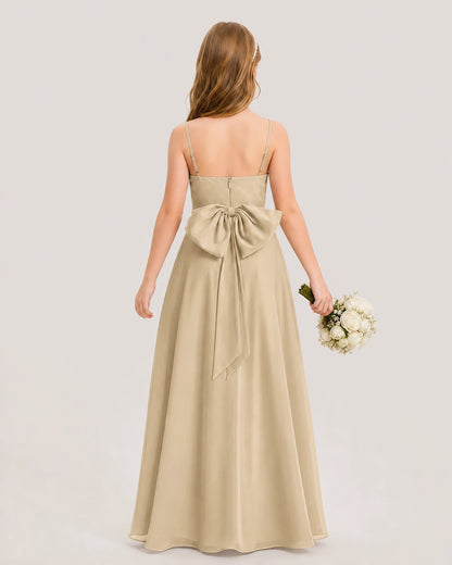 Dideyttawl Cowl Neck Chiffon Junior Bridesmaid Dress with Side Slit and Back Bow